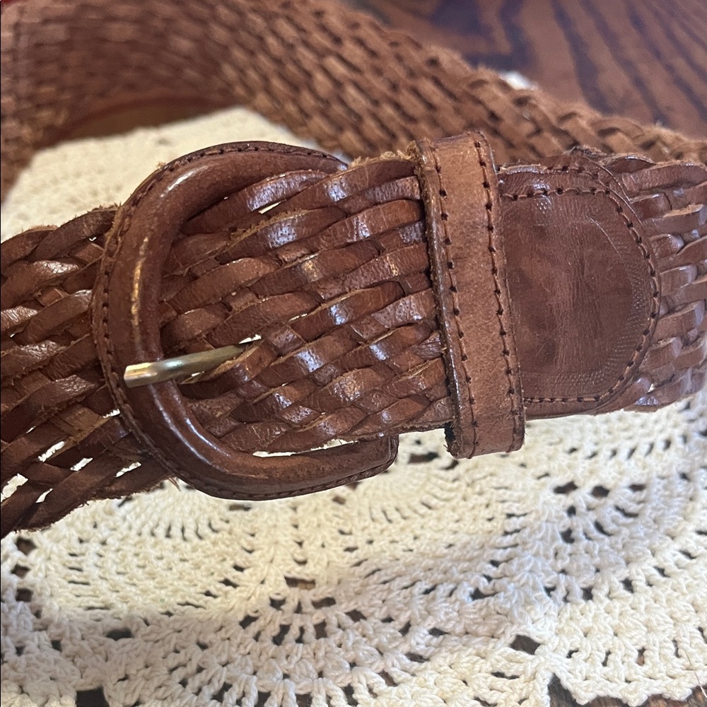 Vintage Woven Brown Leather Belt - Picture 2 of 5